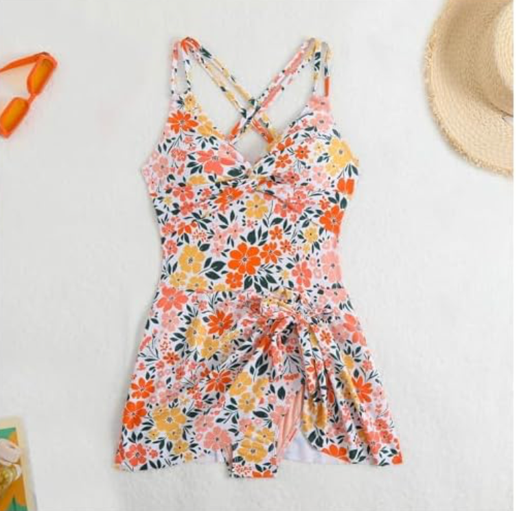 Flora Corail Maillot de bain une pièce jupe intégrée